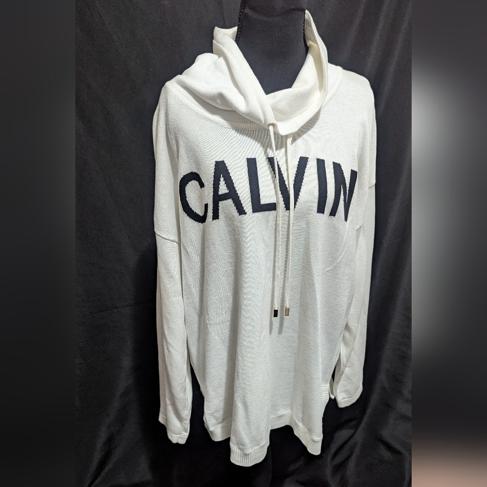 Calvin Klein White Cowl Neck Sweater Logo Size L